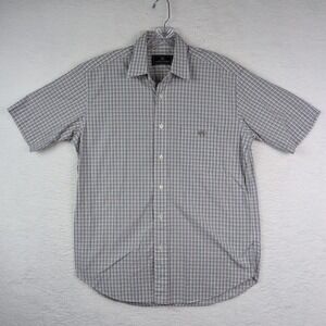 VTG Kent & Curwen Plaid Short Sleeve Button Down Up Men's Medium‎ Blue